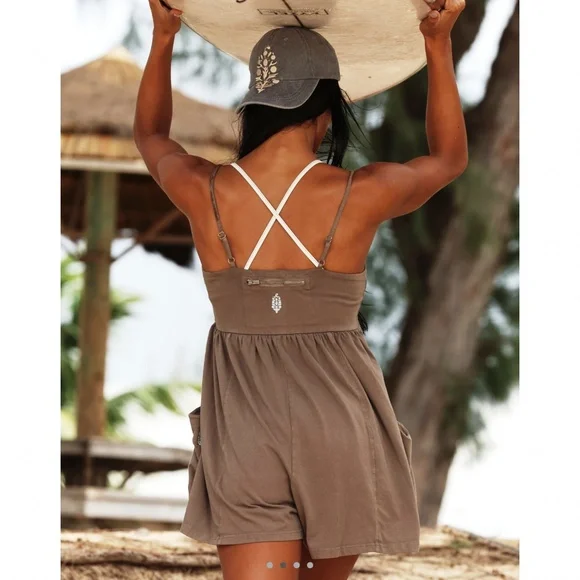 FP Movement by Free People Hot Shot Strappy Romper in Pewter Sz M NWT $70R - Picture 2 of 5